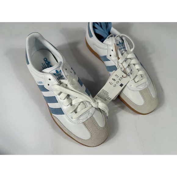 Adidas Samba OG W White Halo Blue Suede Gum Sole Sneakers Mens 7 Womens 8.5 - Picture 2 of 10